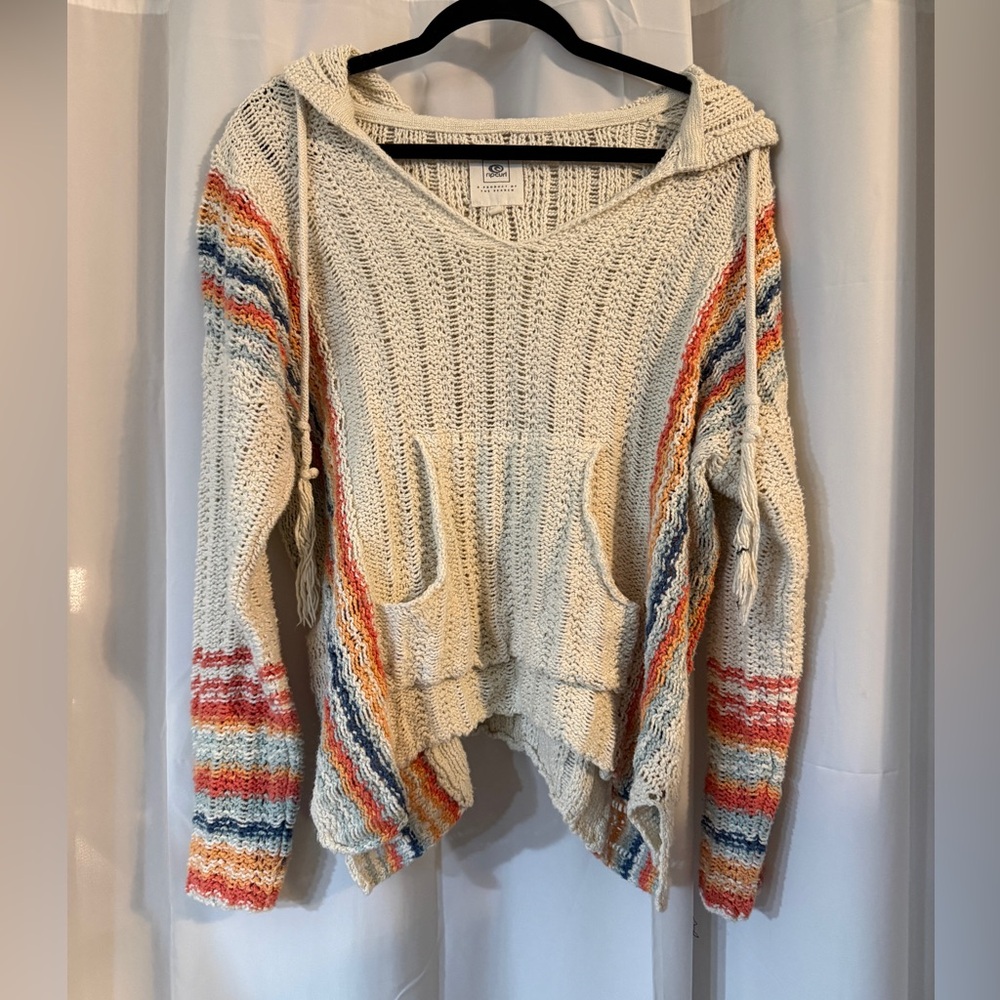 Rip Curl Knit Hoodie Sweater L Boho Surf Stripe Baja Style